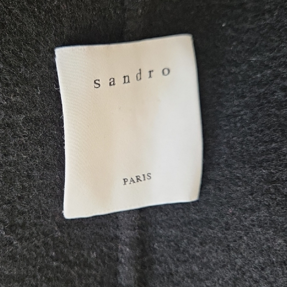 SANDRO PARIS BLACK WOOL BLEND, GOLD SNAPS MID LENGTH JACKET SIZE 38, EUC - Picture 13 of 15
